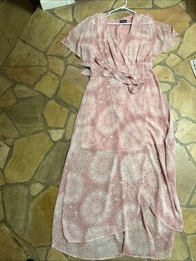 Luxology Blush Pink Floral Wrap Maxi Dress